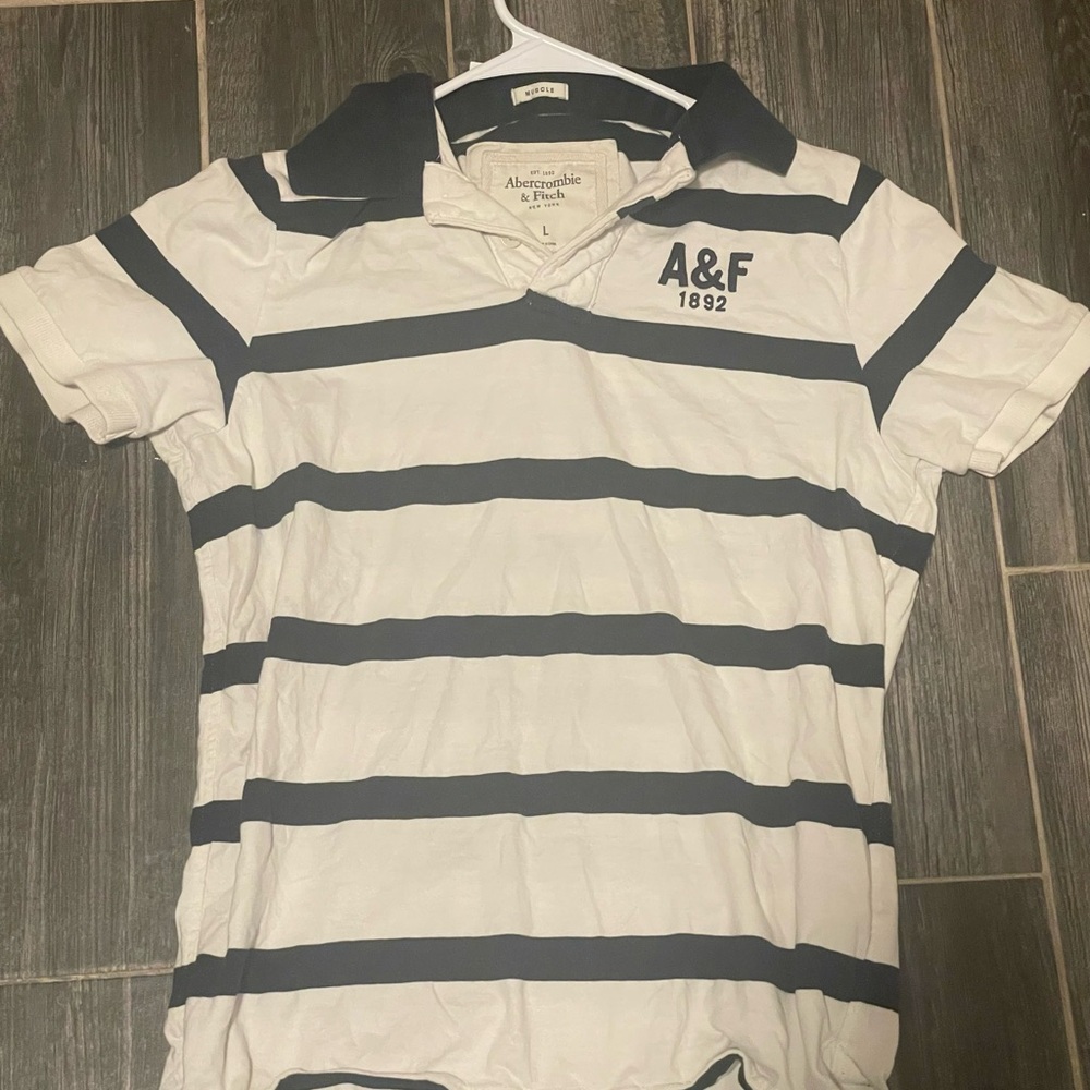 Abercrombie & Fitch Navy Striped Polo